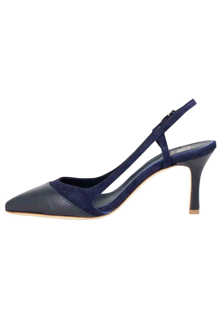 Spatarella Decollete slingback donna in pelle e camoscio blu tacco alto Enormi sconti