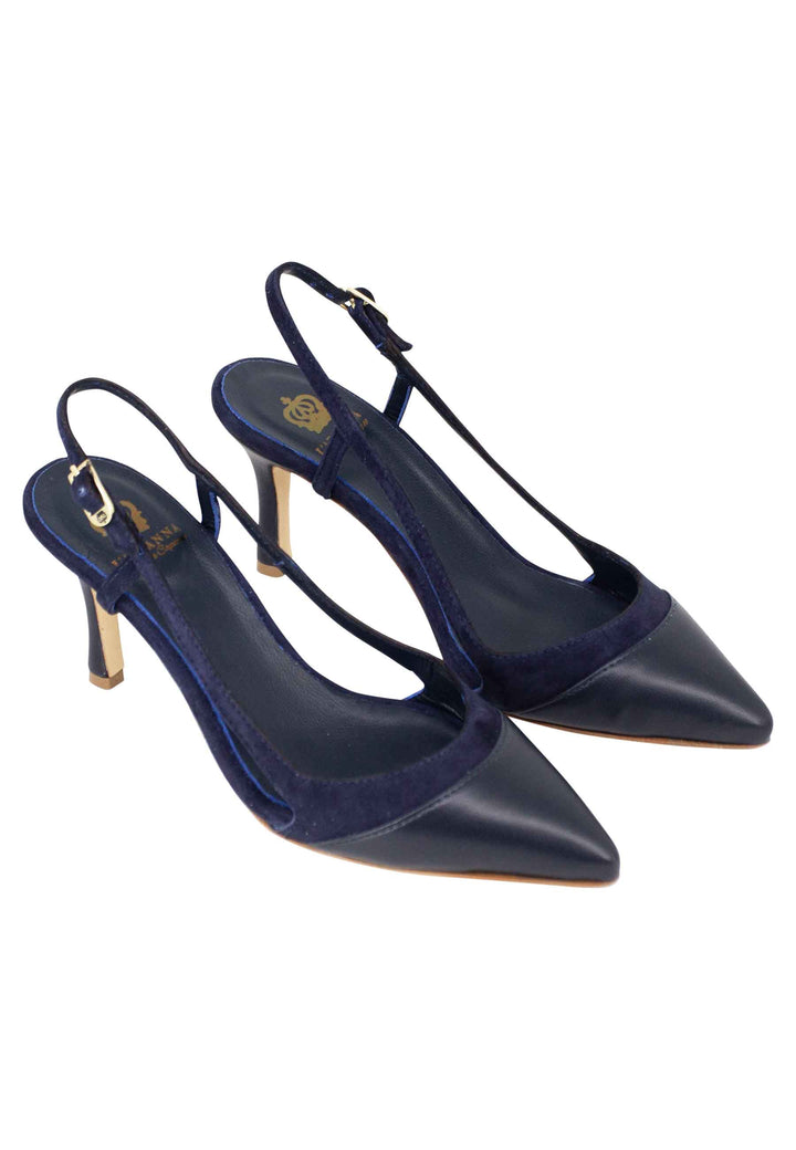 Spatarella Decollete slingback donna in pelle e camoscio blu tacco alto Enormi sconti