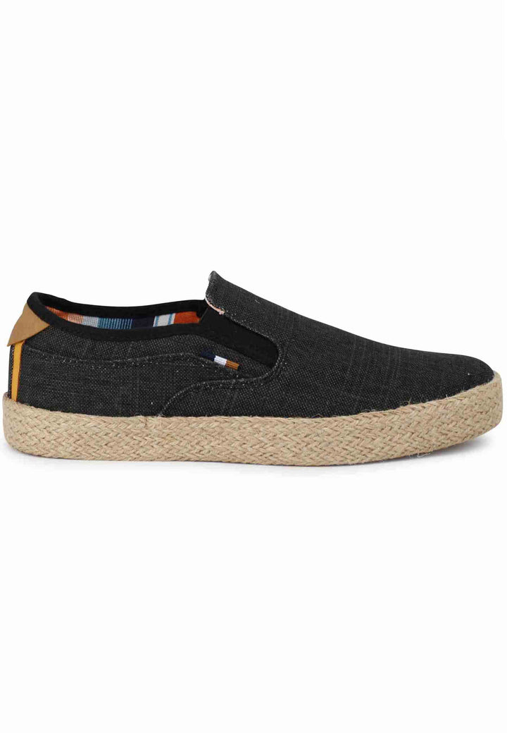 Spatarella Mocassini uomo Calypso Slip On Rope in tessuto nero con suola in corda 2025