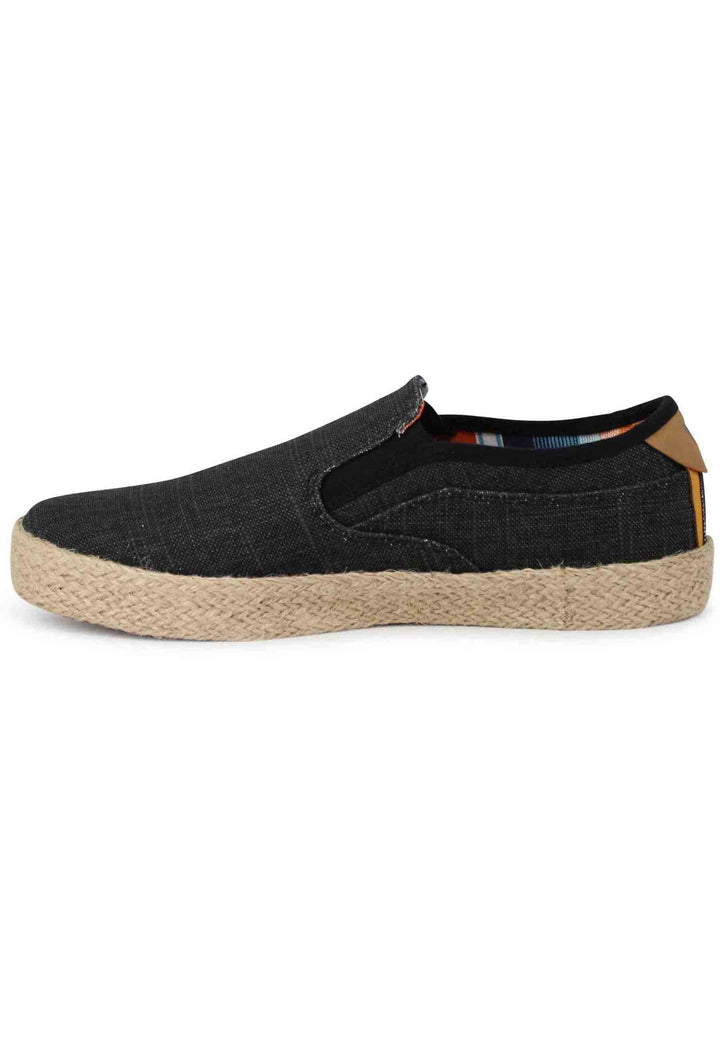 Spatarella Mocassini uomo Calypso Slip On Rope in tessuto nero con suola in corda 2025