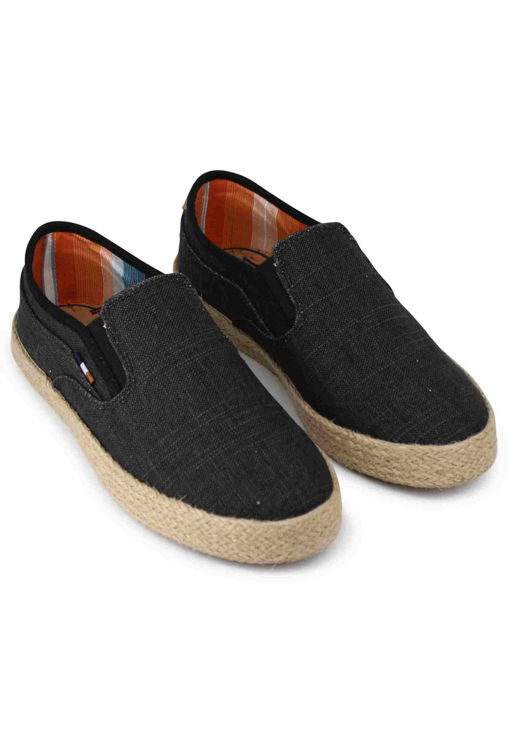 Spatarella Mocassini uomo Calypso Slip On Rope in tessuto nero con suola in corda 2025