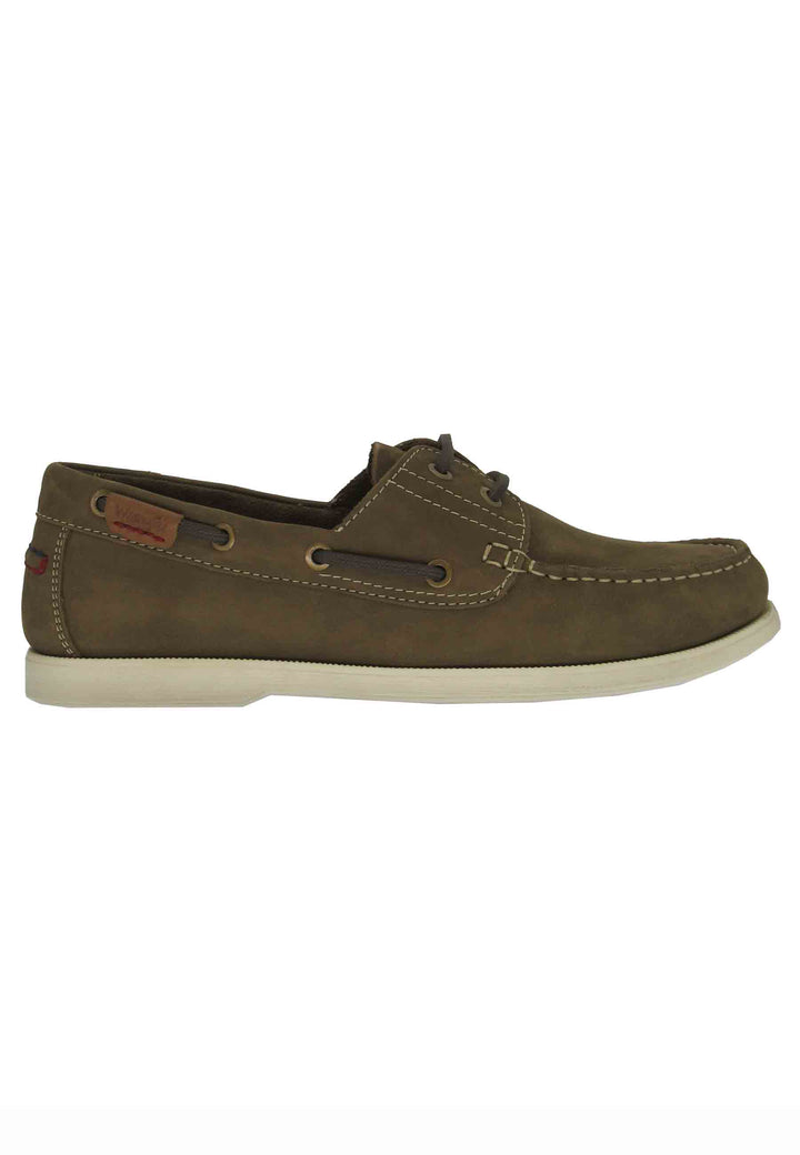 Spatarella Mocassini barca Baltic uomo in pelle verde kaki e suola bianca Italia