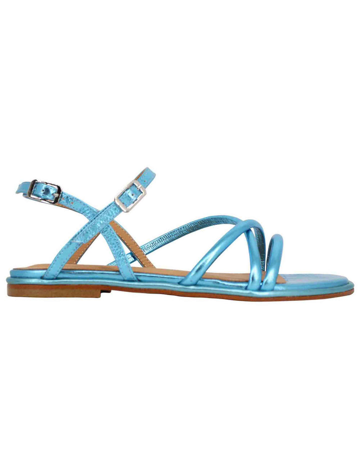 Spatarella Sandali flat slingback donna in pelle laminata turchese Acquista Ora