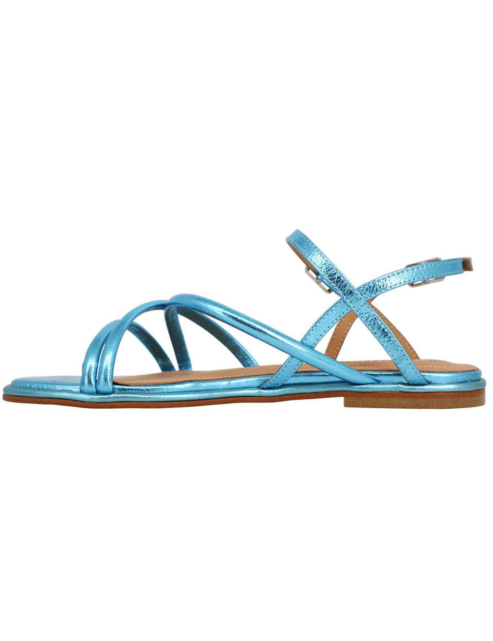 Spatarella Sandali flat slingback donna in pelle laminata turchese Acquista Ora