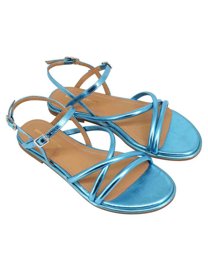 Spatarella Sandali flat slingback donna in pelle laminata turchese Acquista Ora