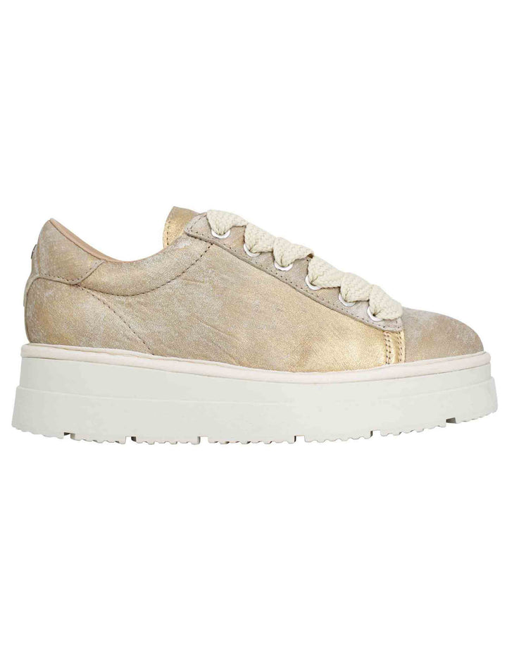 Spatarella Sneakers donna in pelle laminata oro con fondo alto Consegna Veloce