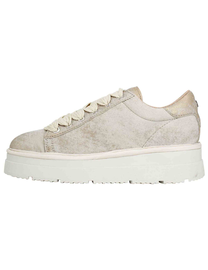 Spatarella Sneakers donna in pelle laminata oro con fondo alto Consegna Veloce