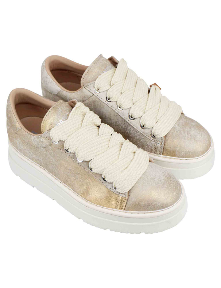 Spatarella Sneakers donna in pelle laminata oro con fondo alto Consegna Veloce
