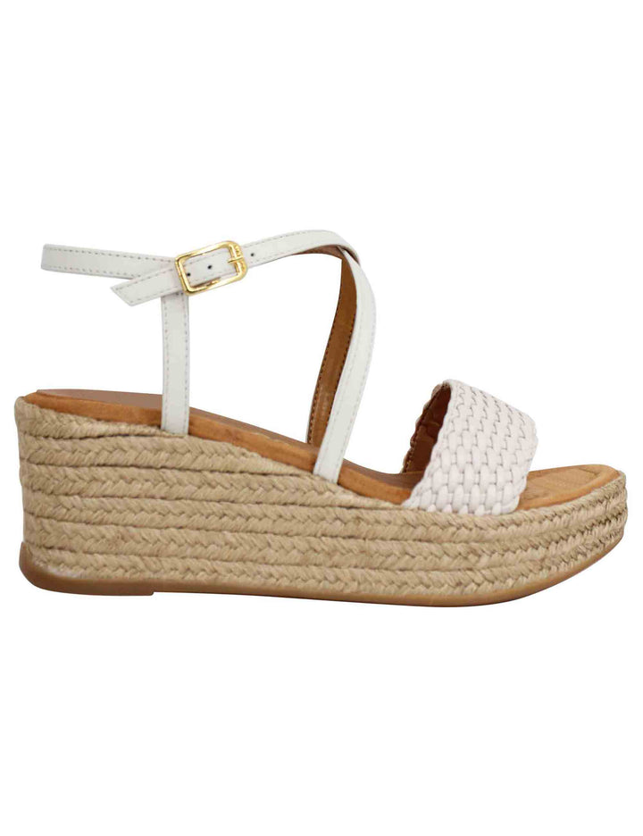 Spatarella Sandali donna in pelle avorio intrecciata con zeppa in corda Sottocosto