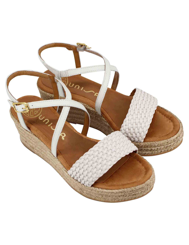 Spatarella Sandali donna in pelle avorio intrecciata con zeppa in corda Sottocosto