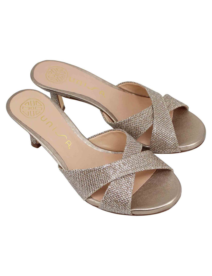 Spatarella Sandali scalzati donna in tessuto glitter bronzo Novità