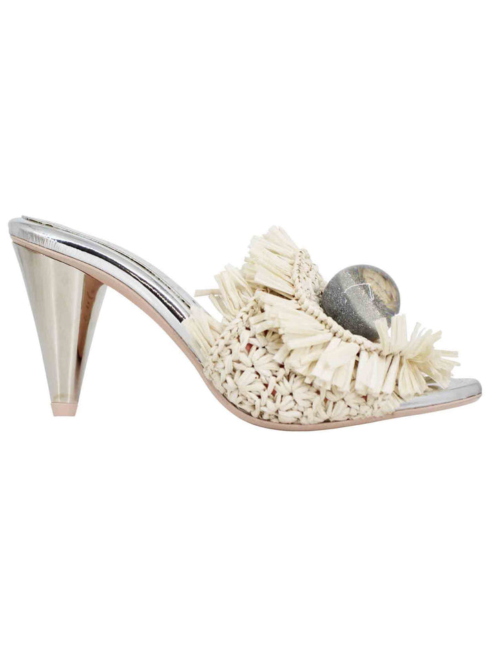 Spatarella Sandali donna in rafia beige con gioiello e tacco alto in argento Presa