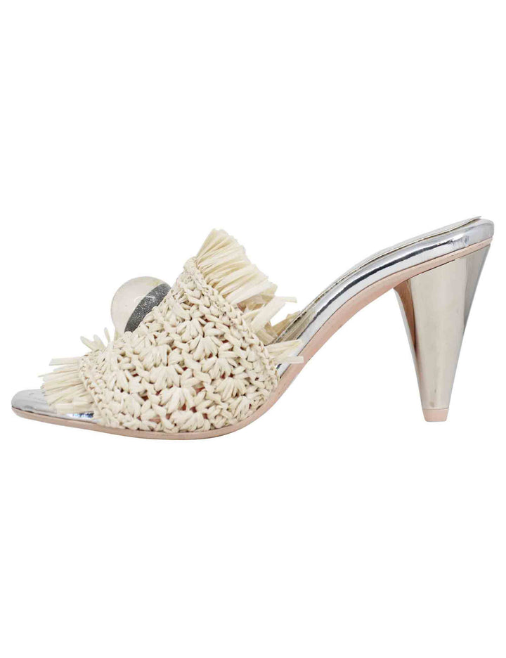 Spatarella Sandali donna in rafia beige con gioiello e tacco alto in argento Presa
