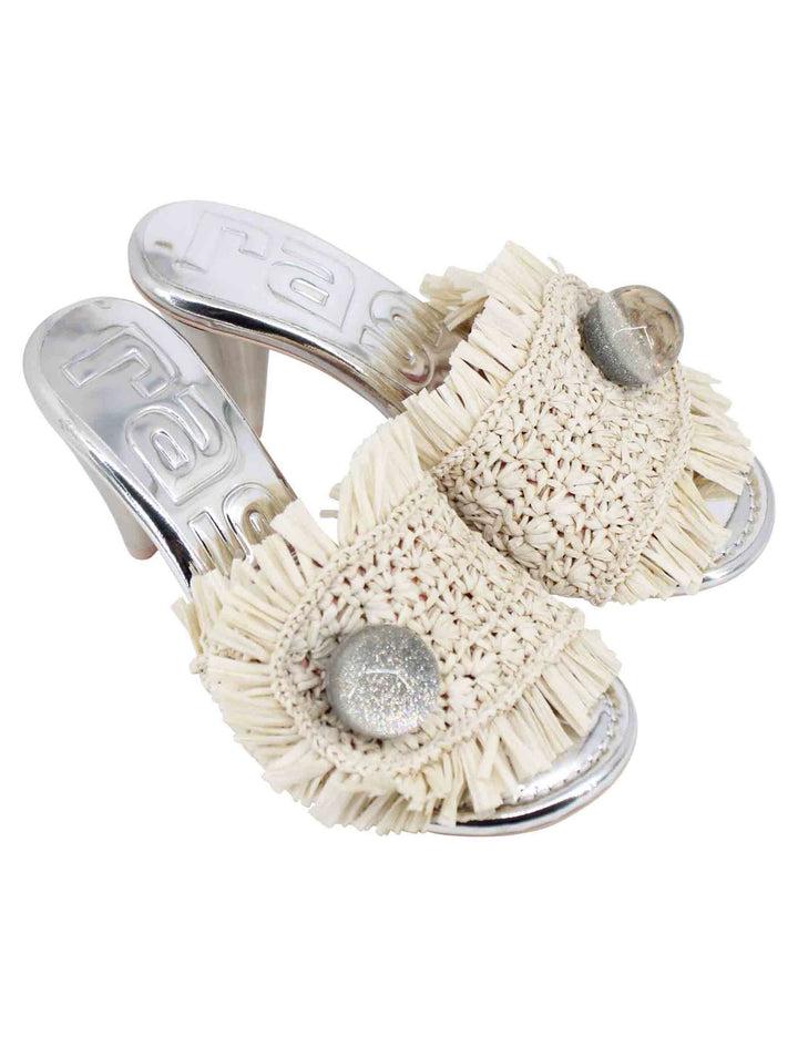 Spatarella Sandali donna in rafia beige con gioiello e tacco alto in argento Presa