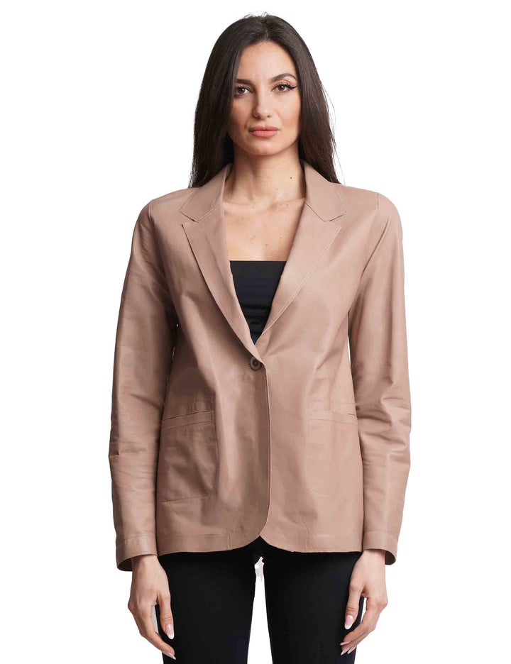 Spatarella Giacche donna monopetto in pelle sfoderata nude 1 bottone Outlet