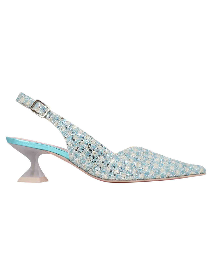 Spatarella Decollete slingback donna in tessuto verde con punta a punta In Vendita