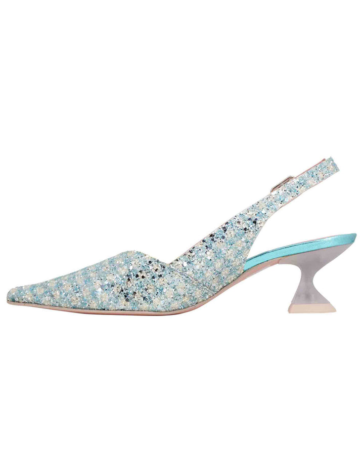 Spatarella Decollete slingback donna in tessuto verde con punta a punta In Vendita