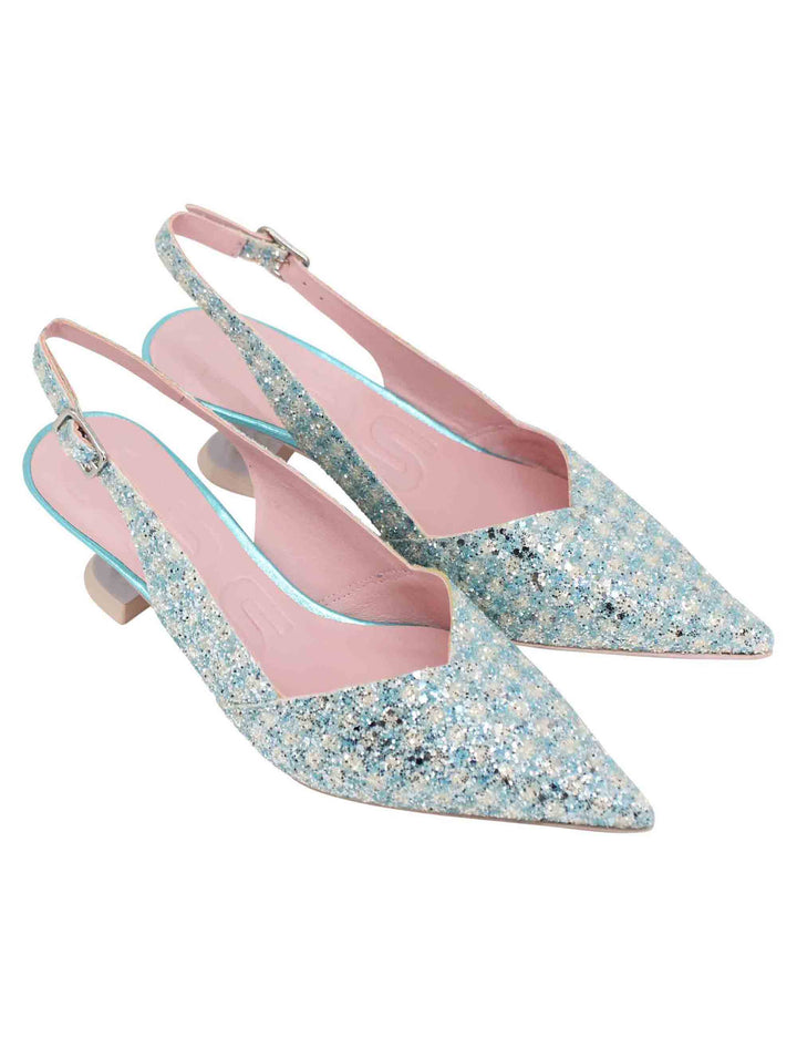 Spatarella Decollete slingback donna in tessuto verde con punta a punta In Vendita