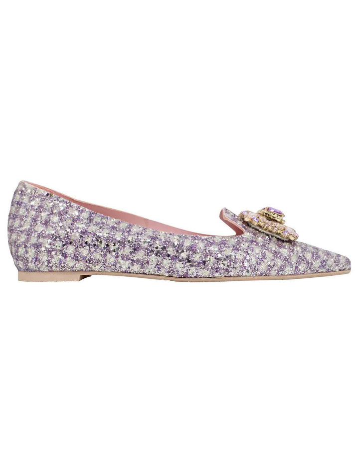 Spatarella Ballerine donna in tessuto lilla con gioiello e punta a punta Saldi