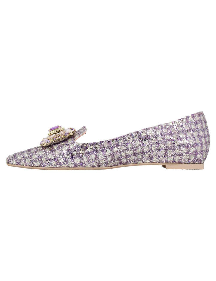 Spatarella Ballerine donna in tessuto lilla con gioiello e punta a punta Saldi