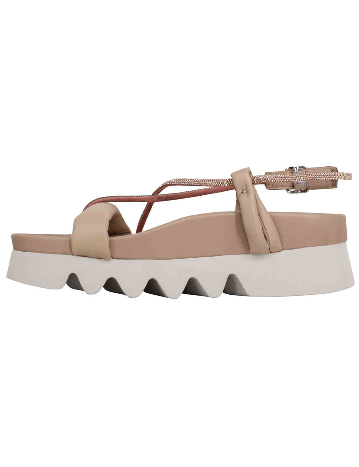 Spatarella Sandali infradito donna in pelle beige con cinturini in strass e suola carrarmato Vendita Calda
