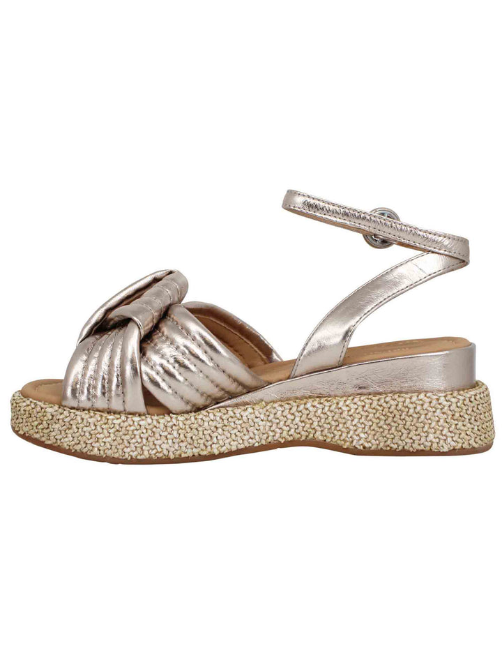 Spatarella Sandali donna in pelle laminata platino con zeppa in corda e cinturino alla caviglia Vendita Economica