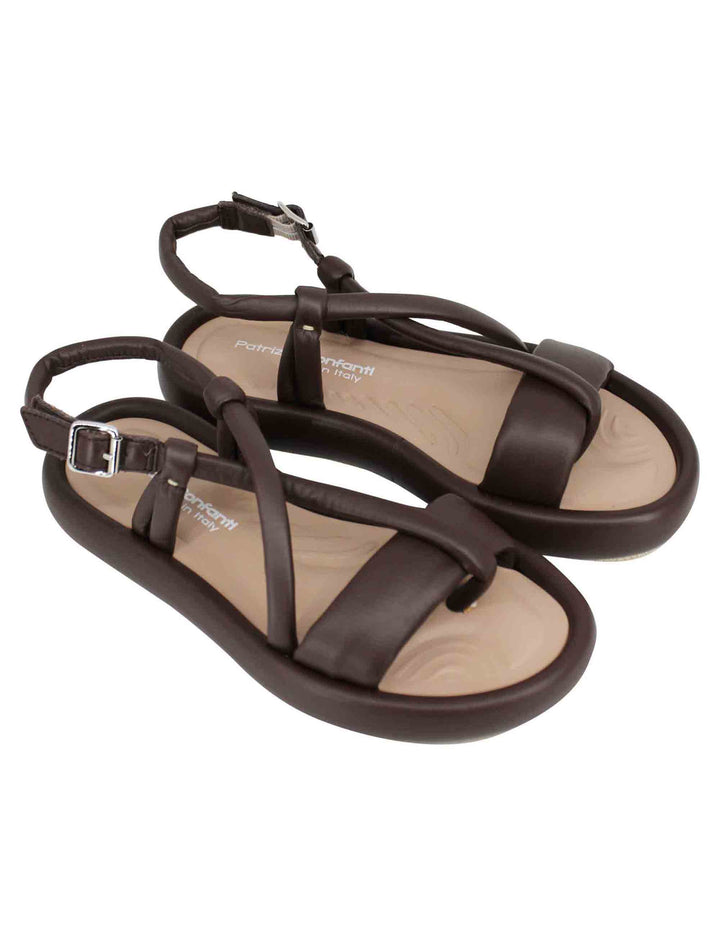 Spatarella Sandali infradito slingback donna in pelle testa di moro con zeppa bassa Saldi Di Fabbrica