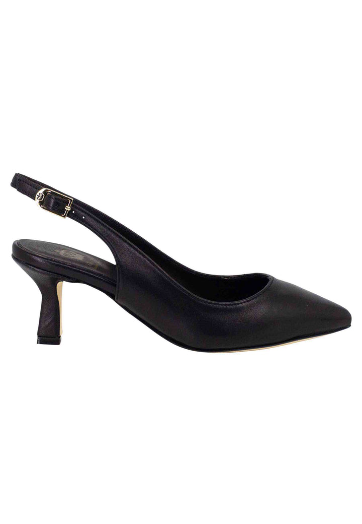 Spatarella Decollete slingback donna in pelle nera suola in cuoio Vendite Flash