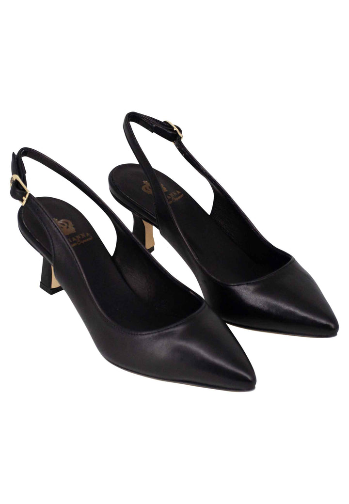 Spatarella Decollete slingback donna in pelle nera suola in cuoio Vendite Flash