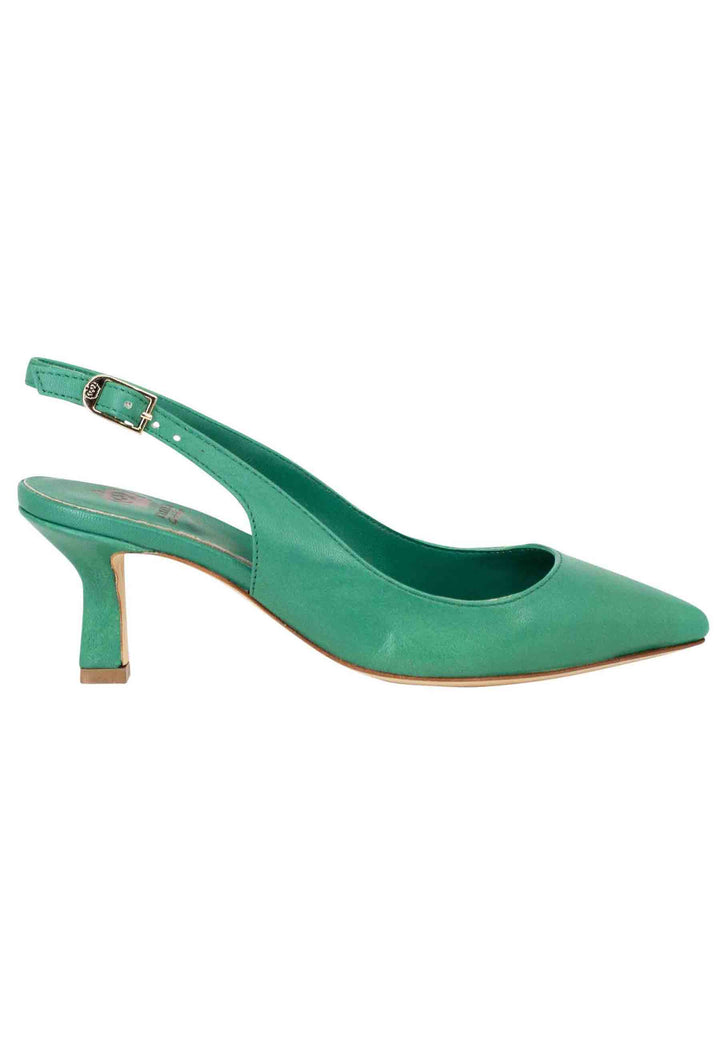Spatarella Decollete slingback donna in pelle verde suola in cuoio Negozio