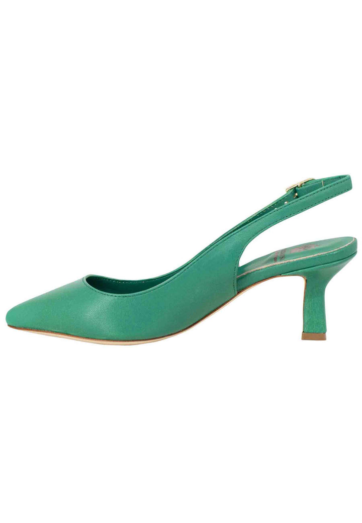 Spatarella Decollete slingback donna in pelle verde suola in cuoio Negozio