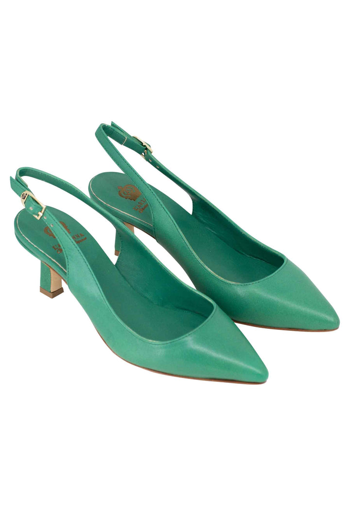 Spatarella Decollete slingback donna in pelle verde suola in cuoio Negozio