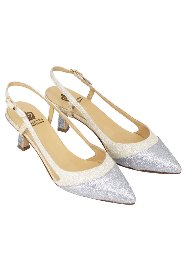 Spatarella Decollete slingback donna in tessuto argento e oro In Saldo