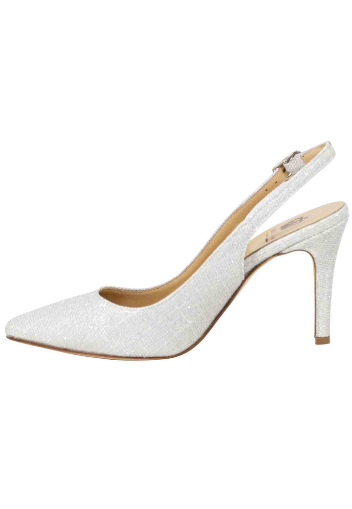Spatarella Decollete slingback donna in tessuto glitter bianco tacco alto Nuova