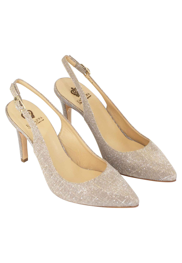 Spatarella Decollete slingback donna in tessuto nude tacco alto Moda