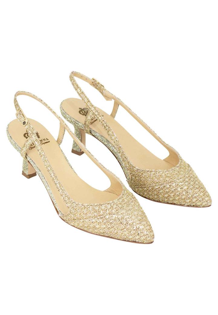 Spatarella Decollete slingback donna in tessuto platino e oro Spedizione gratuita