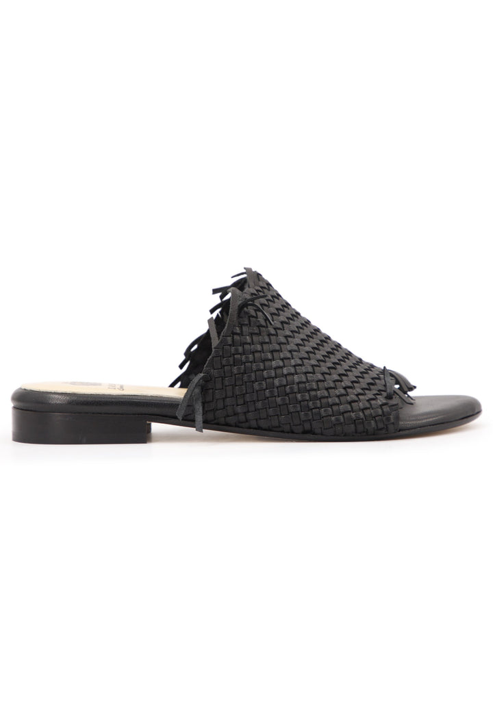 Spatarella Sandali bassi donna in pelle intrecciata nera Sconto di tempo limitato