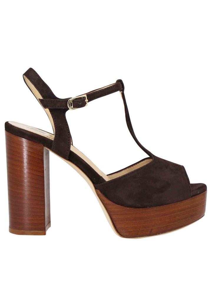 Spatarella Sandali donna in camoscio testa di moro con cinturino tacco alto e plateau Offerta speciale