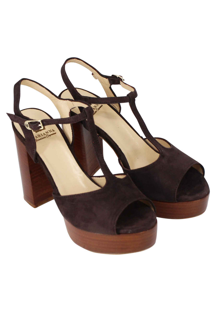 Spatarella Sandali donna in camoscio testa di moro con cinturino tacco alto e plateau Offerta speciale