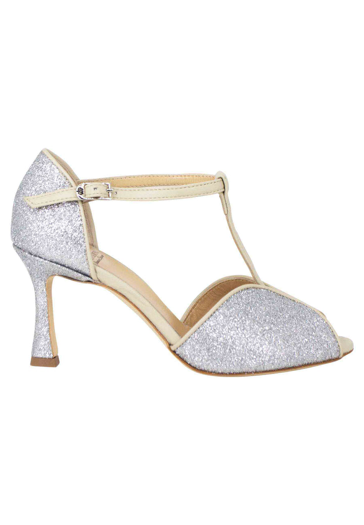 Spatarella Sandali donna in glitter e pelle argento con tacco alto Grande vendita