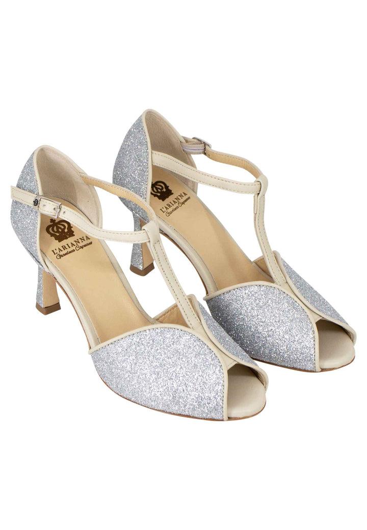 Spatarella Sandali donna in glitter e pelle argento con tacco alto Grande vendita