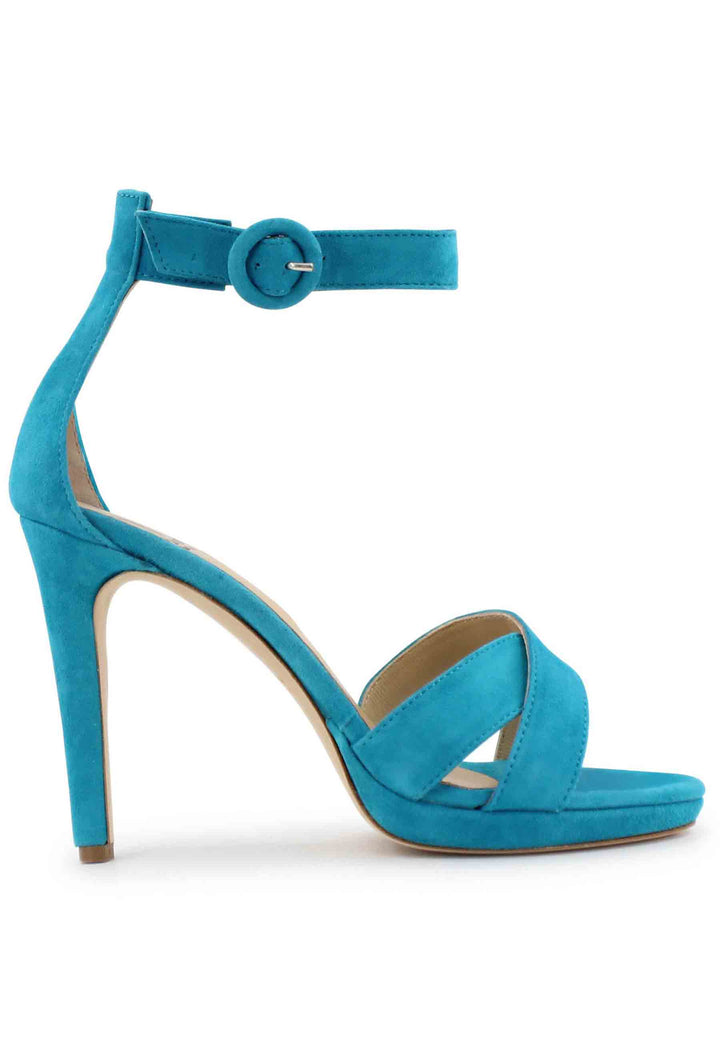 Spatarella Sandali donna in pelle azzurra con tacco alto e cinturino alla caviglia Flash Sale