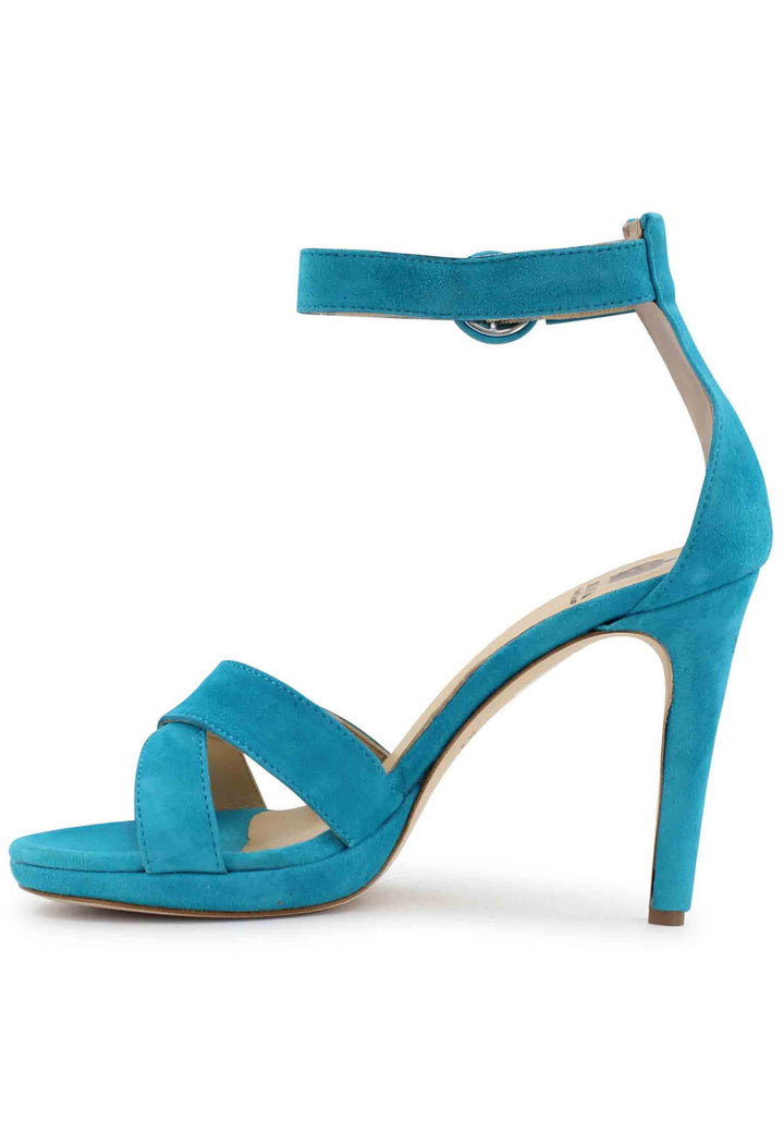 Spatarella Sandali donna in pelle azzurra con tacco alto e cinturino alla caviglia Flash Sale