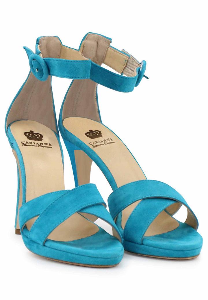 Spatarella Sandali donna in pelle azzurra con tacco alto e cinturino alla caviglia Flash Sale