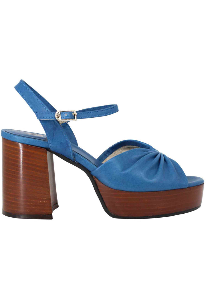 Spatarella Sandali donna in pelle blu con tacco e plateau in cuoio Fornitura limitata