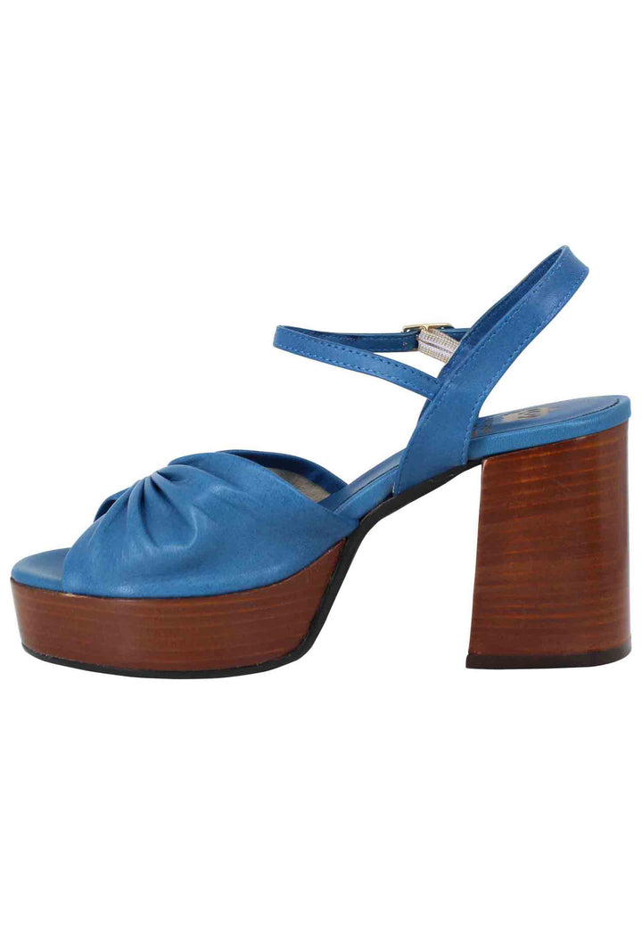 Spatarella Sandali donna in pelle blu con tacco e plateau in cuoio Fornitura limitata
