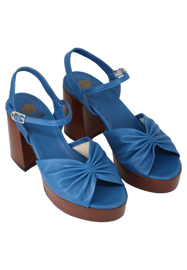 Spatarella Sandali donna in pelle blu con tacco e plateau in cuoio Fornitura limitata