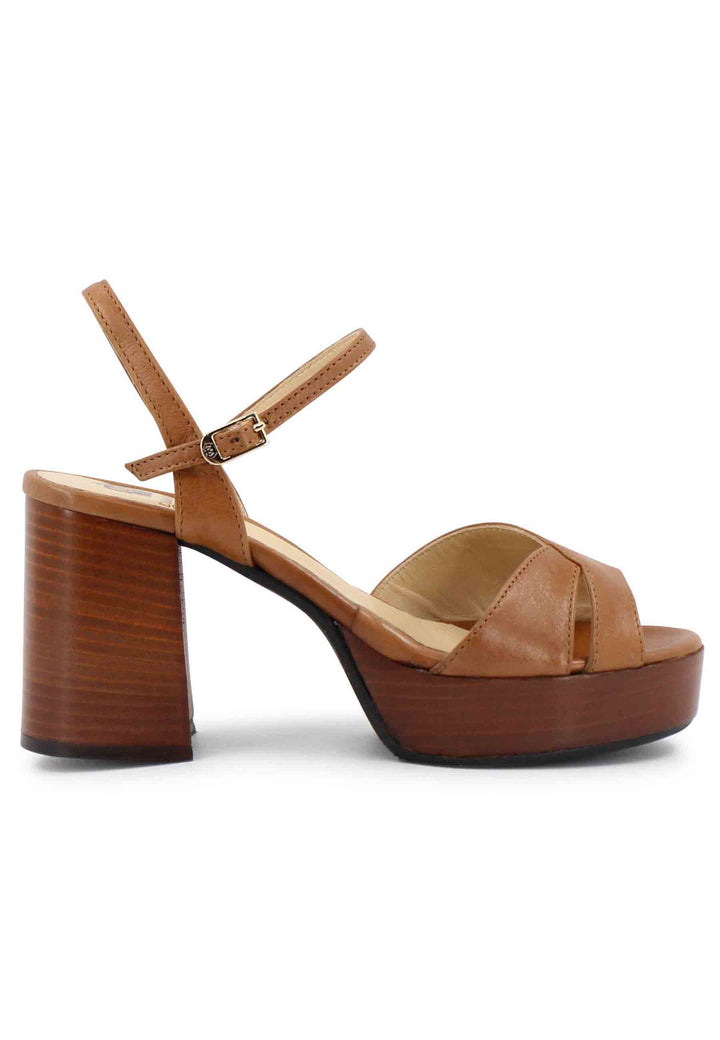 Spatarella Sandali donna in pelle cuoio con cinturino e tacco e plateau in cuoio Shopping online