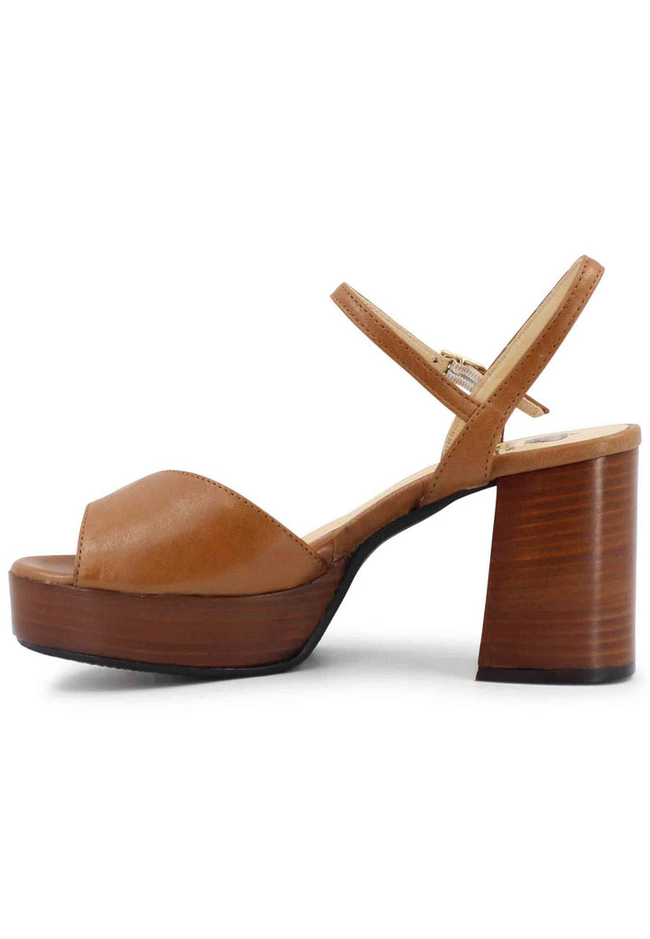 Spatarella Sandali donna in pelle cuoio con cinturino e tacco e plateau in cuoio Shopping online