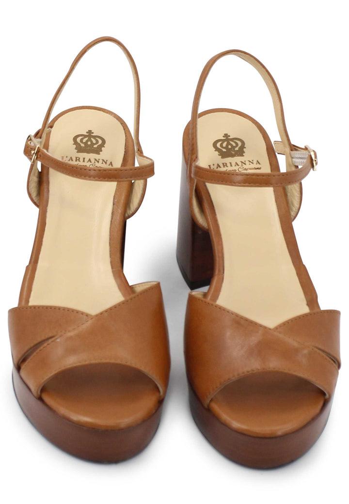 Spatarella Sandali donna in pelle cuoio con cinturino e tacco e plateau in cuoio Shopping online